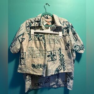 Vintage Cabana Set Hawaiian and White Patterned Button Down Shirt Tiki